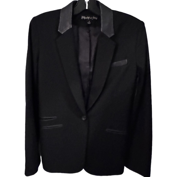 Elizabeth and James REVOLVE Women’s Black Blazer W/ Lamb Leather Trim Sz 4 - Picture 1 of 14